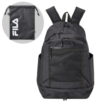 FILA(フィラ) 2層式リュック《文化服装学院 学生アイデア商品》(ブラック×ブラックロゴ-フリー)