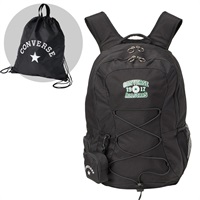 CONVERSE(コンバース) ナップザック付きリュック《文化服装学院 学生アイデア商品》(ブラック×グリーンロゴ-フリー)