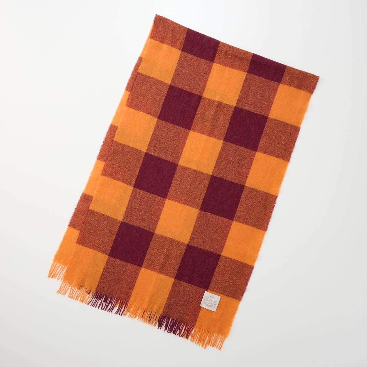 ストール 毛ナイロンチェック イタリア製 50×180cm(房込み) レディス