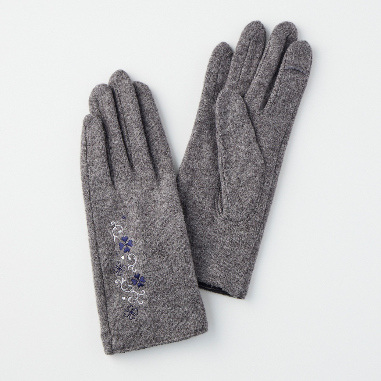 手袋 三つ葉刺繍 5指 レディス(ウスクロ-フリー)