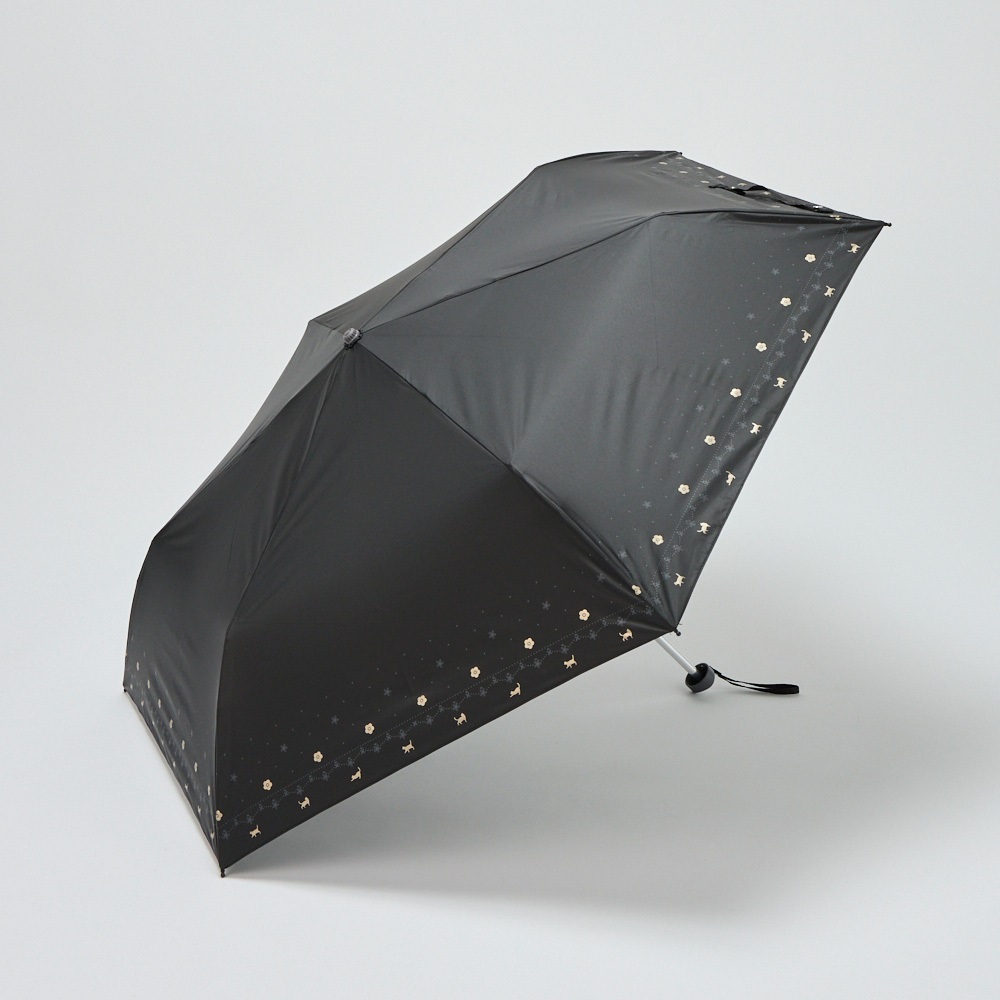 【ポイント20倍対象商品】晴雨兼用折傘 ネコフラワー 大きめサイズ(クロ-55CM)