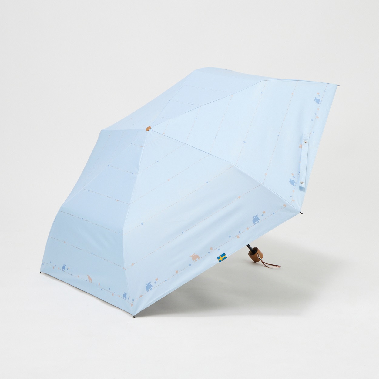 moz(モズ) 晴雨兼用 折傘 ボーダーエルク レディス(ウスアオ-55CM)
