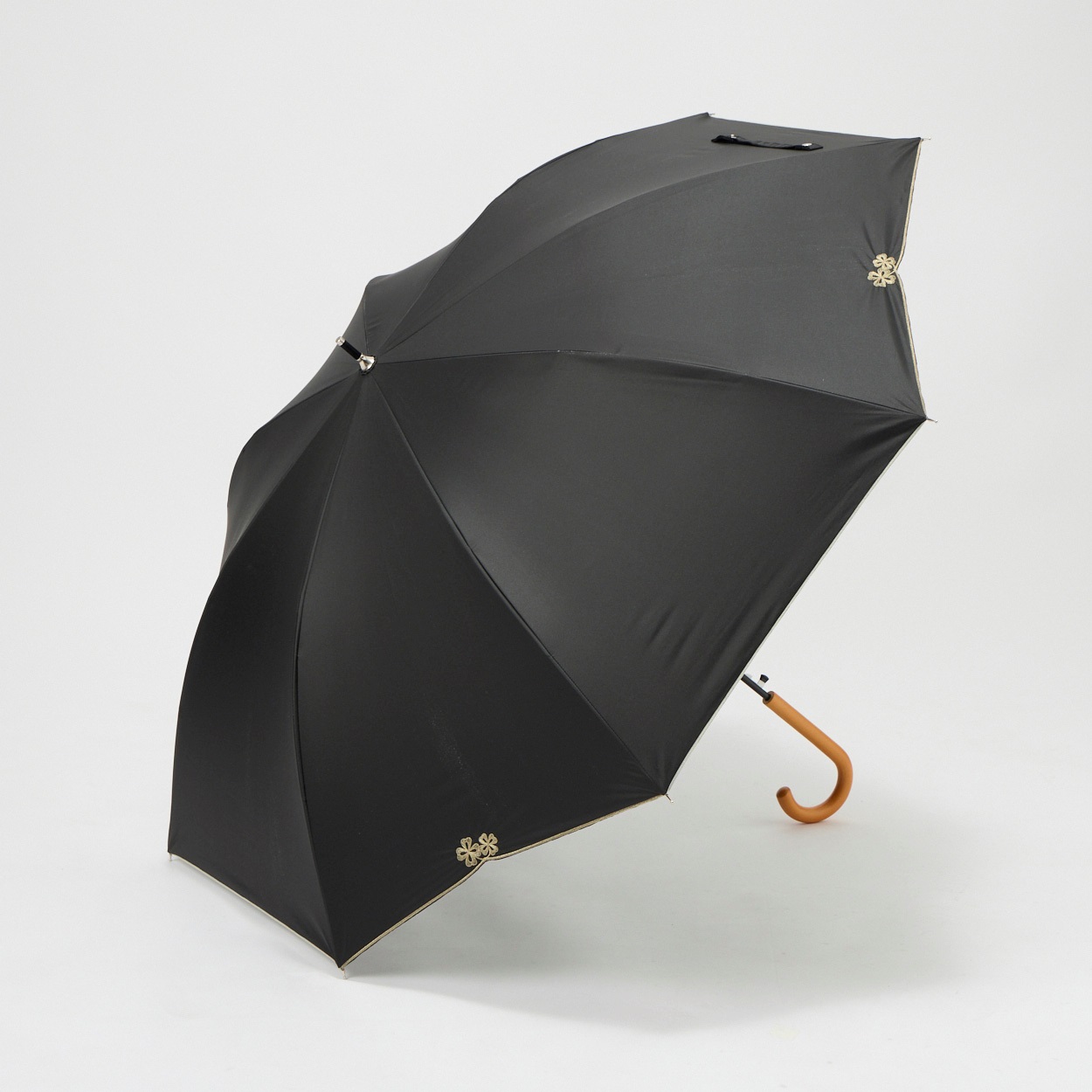 長傘 晴雨兼用 クローバー刺繍 レディス(クロ-60CM)