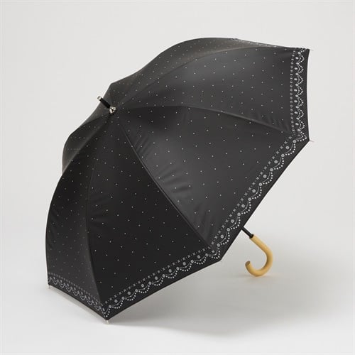 長傘 晴雨兼用 ドット総柄 レディス(クロ-55CM)