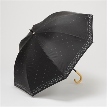 長傘 晴雨兼用 ドット総柄 レディス(クロ-55CM)