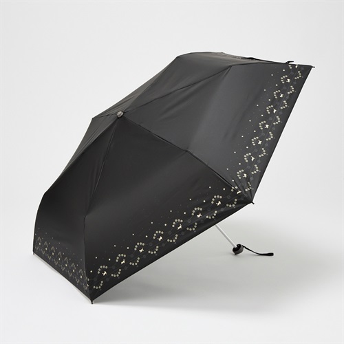折傘 晴雨兼用 ねこフラワー レディス(クロ-55CM)