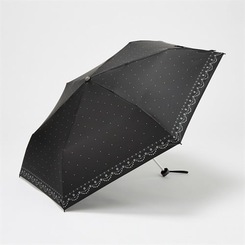 折傘 晴雨兼用 ドット総柄 レディス(クロ-50CM)
