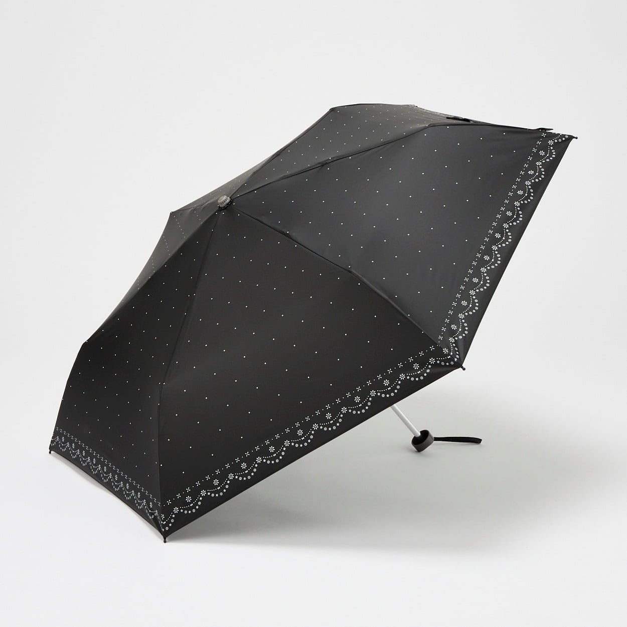 折傘 晴雨兼用 ドット総柄 レディス(クロ-50CM)