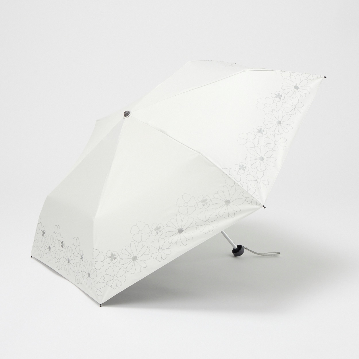 折傘 晴雨兼用 メタリック大花 レディス(シロ-50CM)