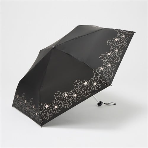 折傘 晴雨兼用 メタリック大花 レディス(クロ-50CM)