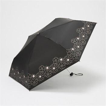 折傘 晴雨兼用 メタリック大花 レディス(クロ-50CM)