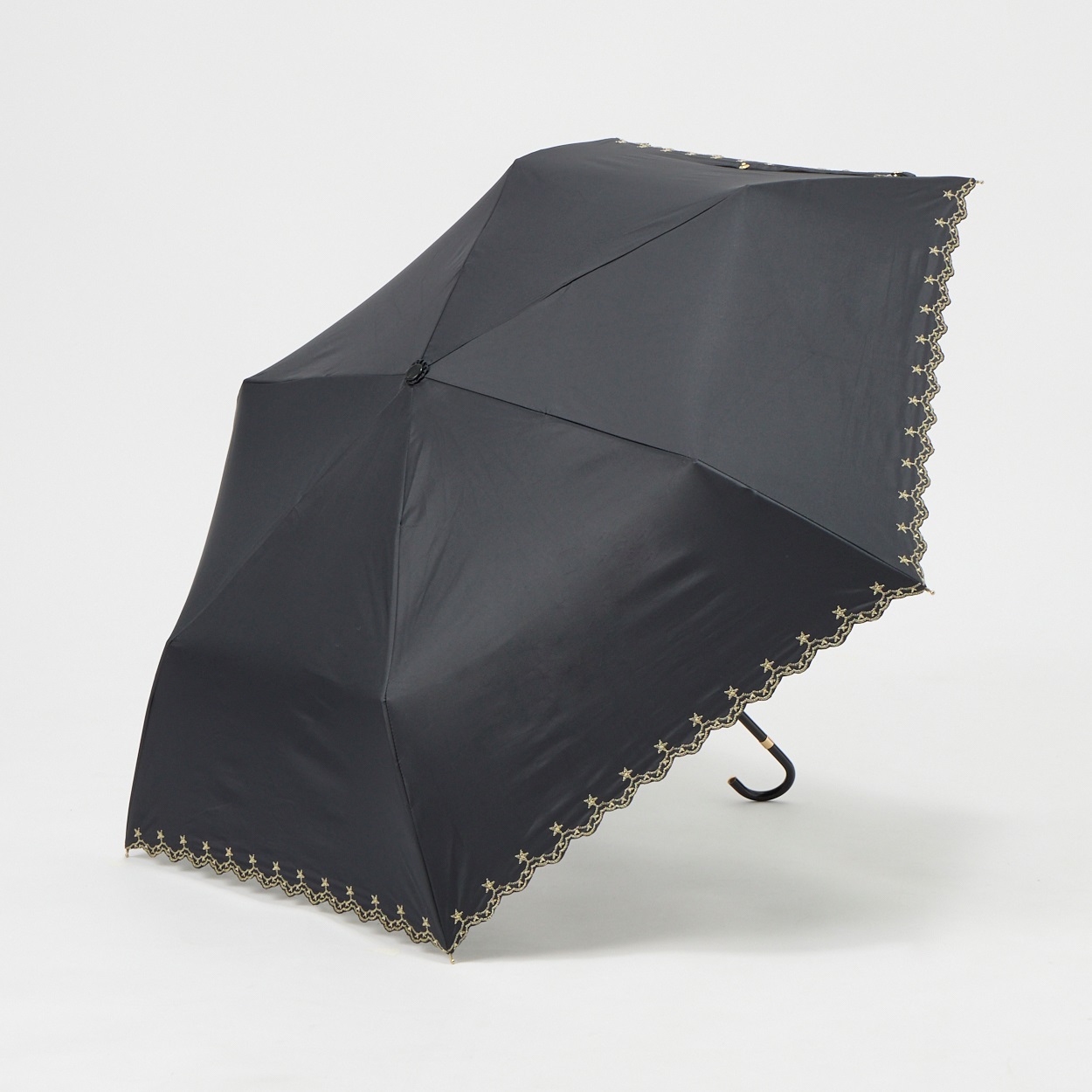 折傘 晴雨兼用 Wpc. 遮光星柄スカラップmini レディス(ブラック-50CM)