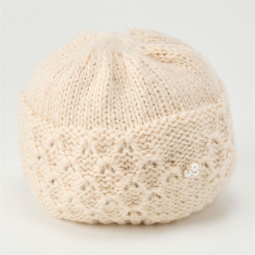11月末までの販売　eleven2nd ニット帽　ウールモヘア　ホワイト パール付きモヘアニットワッチ レディス | イオンスタイルオンライン