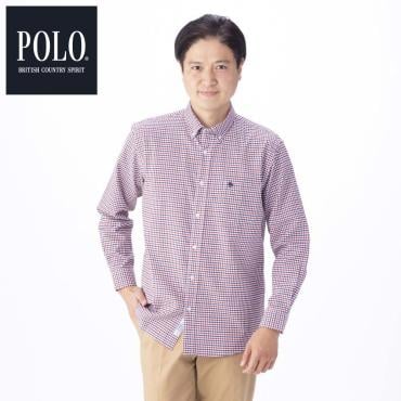 POLO BCS ギンガムチェックシャツ メンズ(アカ-L)
