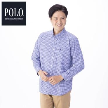 POLO BCS ギンガムチェックシャツ メンズ(アオ-M)