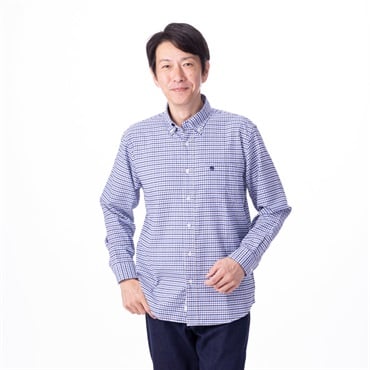 POLO BCS ギンガムチェックシャツ メンズ(チェック柄アオ-XL)