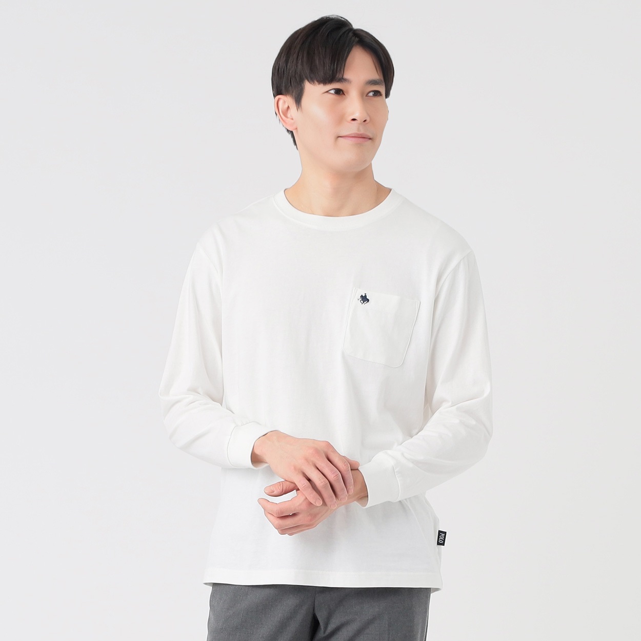 POLO BCS クルーロングTシャツ メンズ(シロ-L)