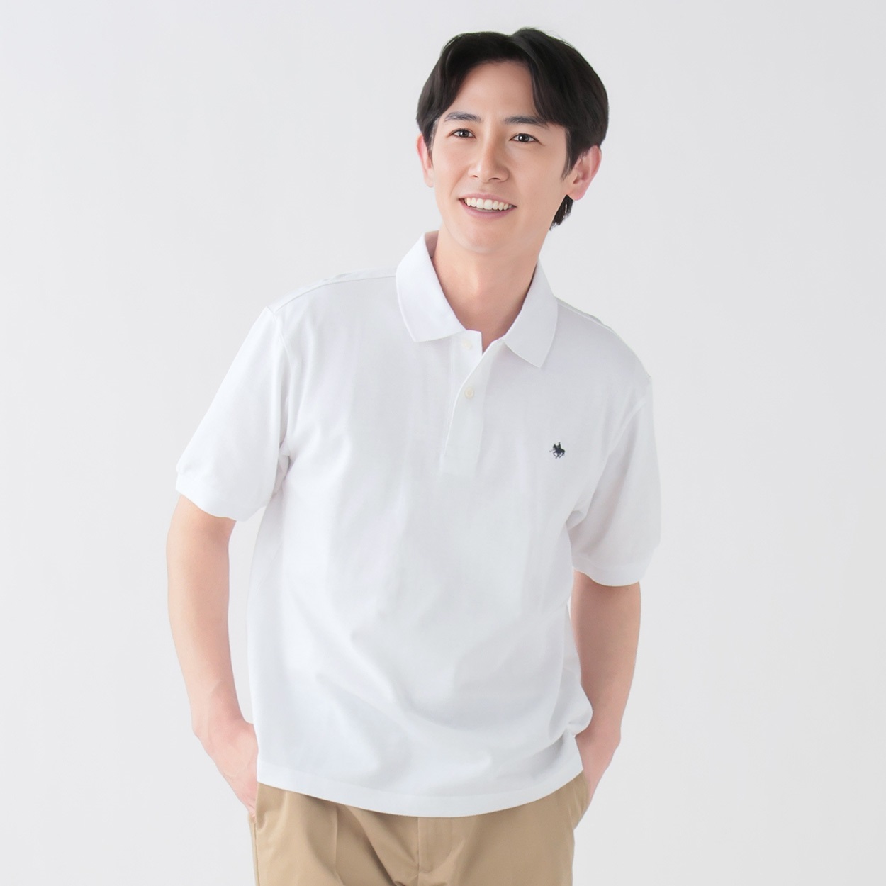 POLO BCS 半袖無地ポロシャツ メンズ(シロ-XL)