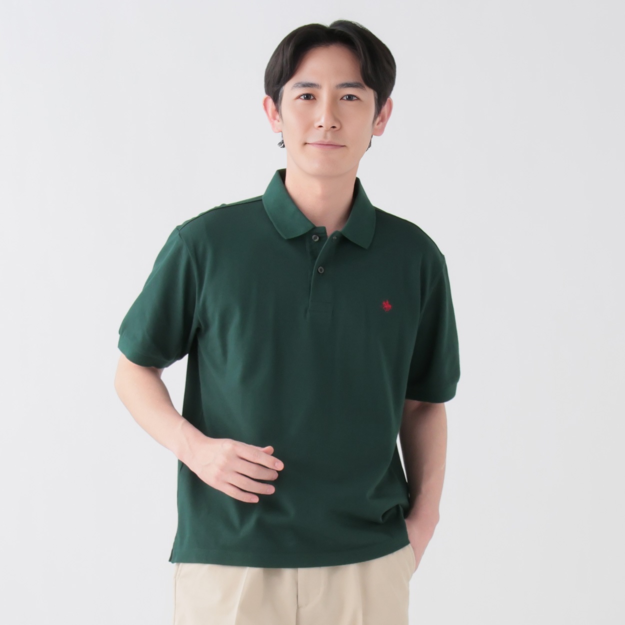 POLO BCS 半袖無地ポロシャツ メンズ(ミドリ-L)