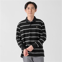 POLO BCS 長袖ボーダーポロシャツ メンズ(クロ-M)