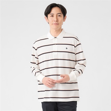 POLO BCS 長袖ボーダーポロシャツ メンズ(アイボリー-M)
