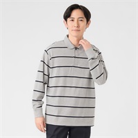 POLO BCS 長袖ボーダーポロシャツ メンズ(ウスクロ-M)