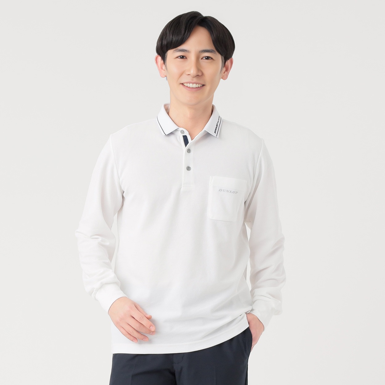 DUNLOP COLLECTION 台衿付鹿の子ポロシャツ メンズ(シロ-XL)