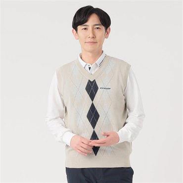 DUNLOP COLLECTION ダイヤ柄Vベスト メンズ(ウスチャ-M)