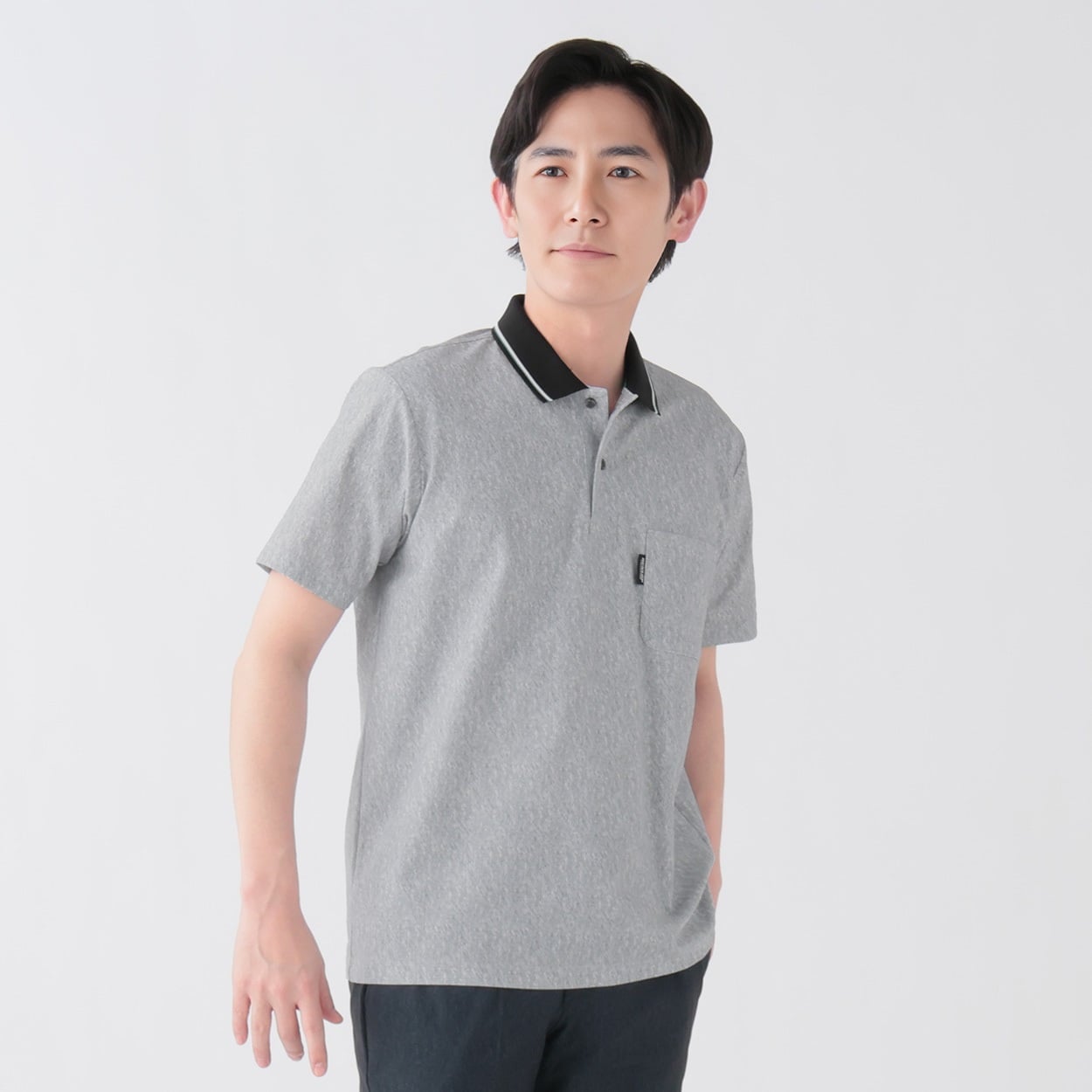 DUNLOP COLLECTION 通気杢プリントポロシャツ メンズ(ウスクロ-L)