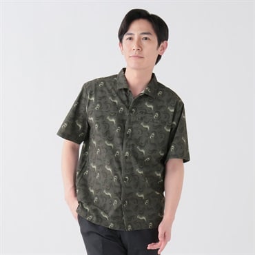 DUNLOP COLLECTION 通気総柄開襟シャツ メンズ(チャコ－ルグレ－-M)