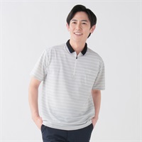 DUNLOP COLLECTION チビ衿ジップボーダーポロシャツ メンズ(シロ-M)