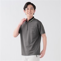 DUNLOP COLLECTION チビ衿ジップボーダーポロシャツ メンズ(チャコ－ルグレ－-M)