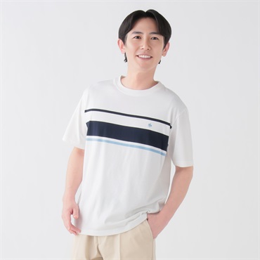 POLO BCS パネルボーダーTシャツ メンズ(シロ-M)