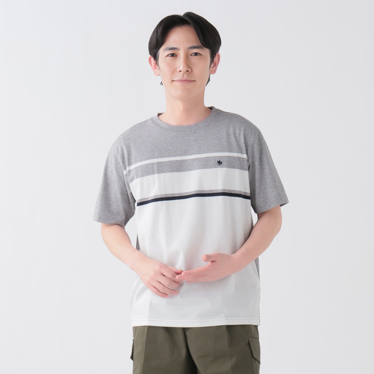 POLO BCS パネルボーダーTシャツ メンズ(ウスクロ-M)