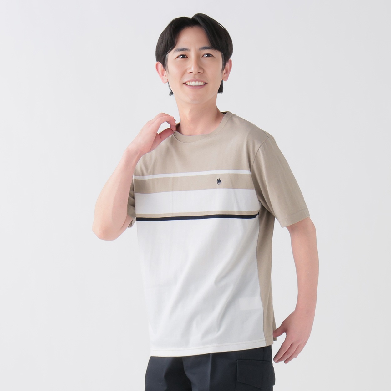 POLO BCS パネルボーダーTシャツ メンズ(ウスチャ-XL)