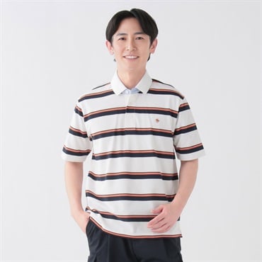 POLO BCS ボーダーポロシャツ メンズ(シロ-M)