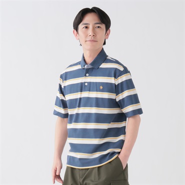 POLO BCS ボーダーポロシャツ メンズ(アオ-M)
