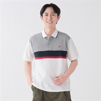 POLO BCS 切替ボーダーポロシャツ メンズ(シロ-M)