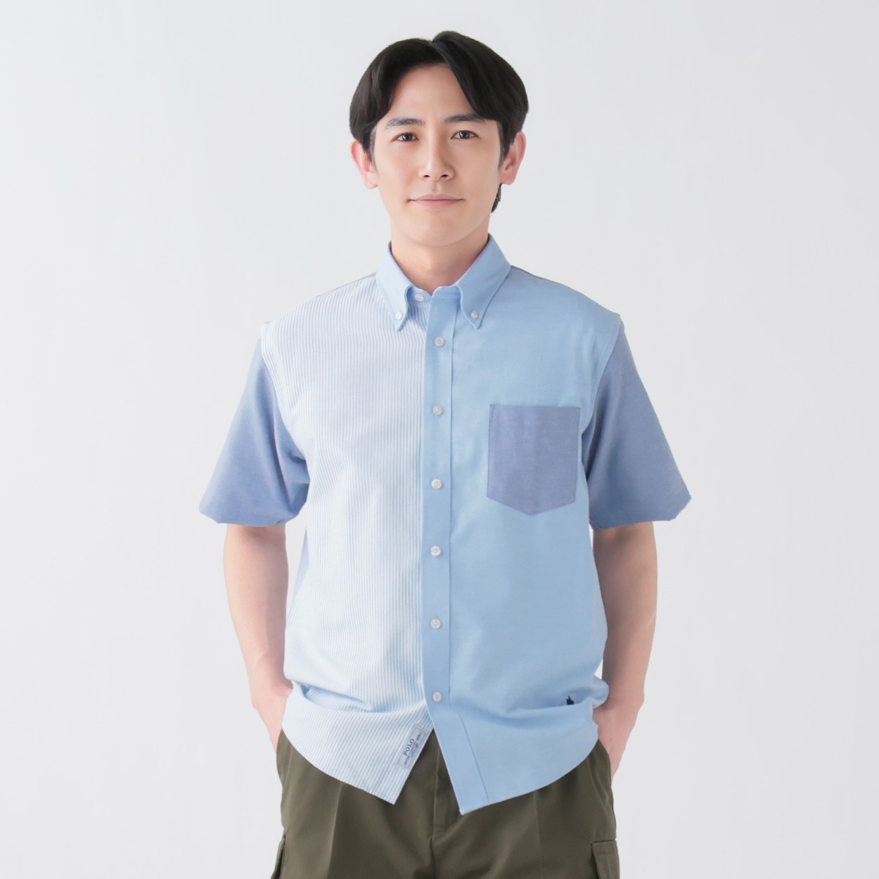 POLO BCS サッカーオックスシャツ メンズ(アオ-XL)