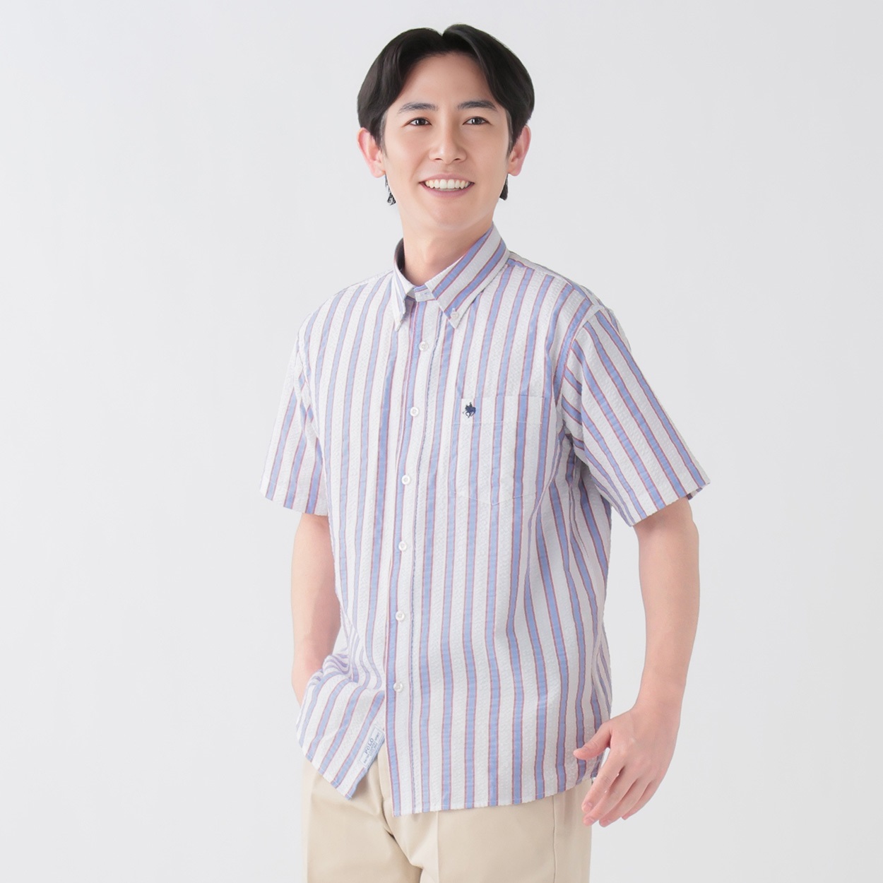 POLO BCS サッカーストライプシャツ メンズ(アカ-XL)