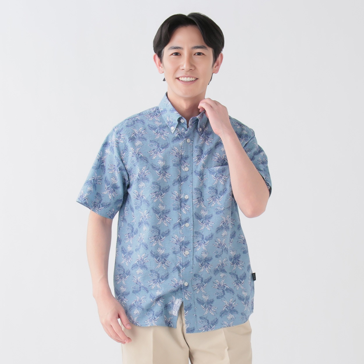 POLO BCS リップル半袖シャツ メンズ(ウスアオ-L)