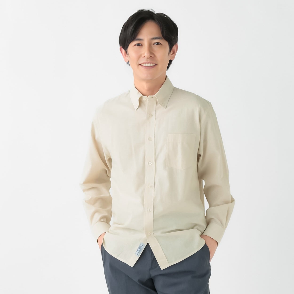 POLOBCS 麻入り無地シャツ メンズ(ウスチャ-M)