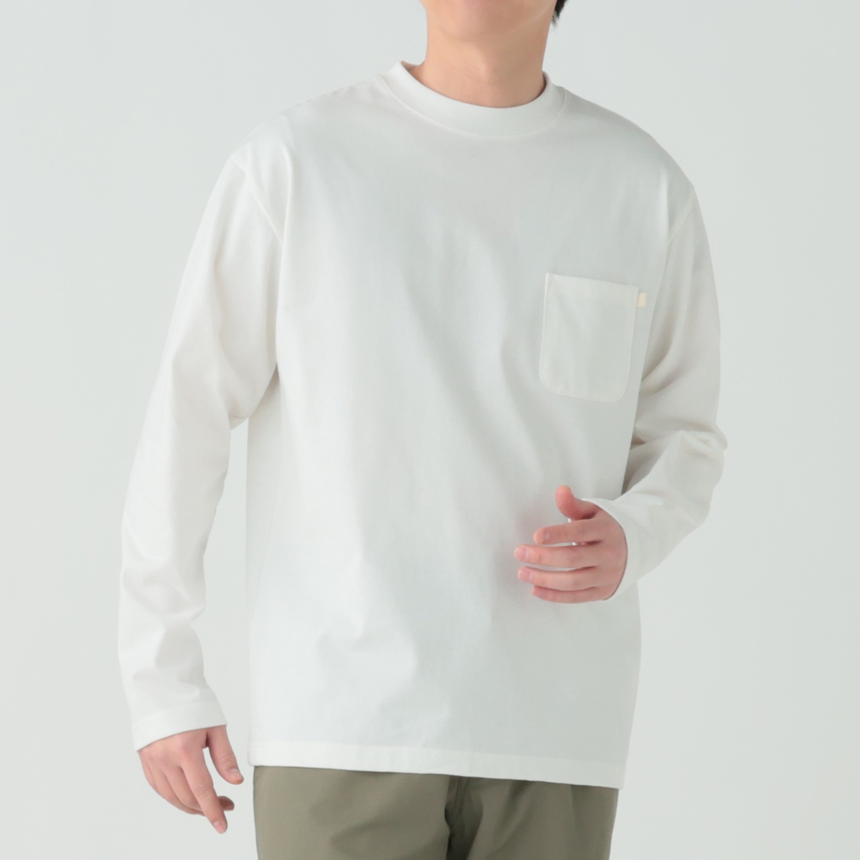 メルグラフ 無地ロングTシャツ メンズ(アイボリー-L)