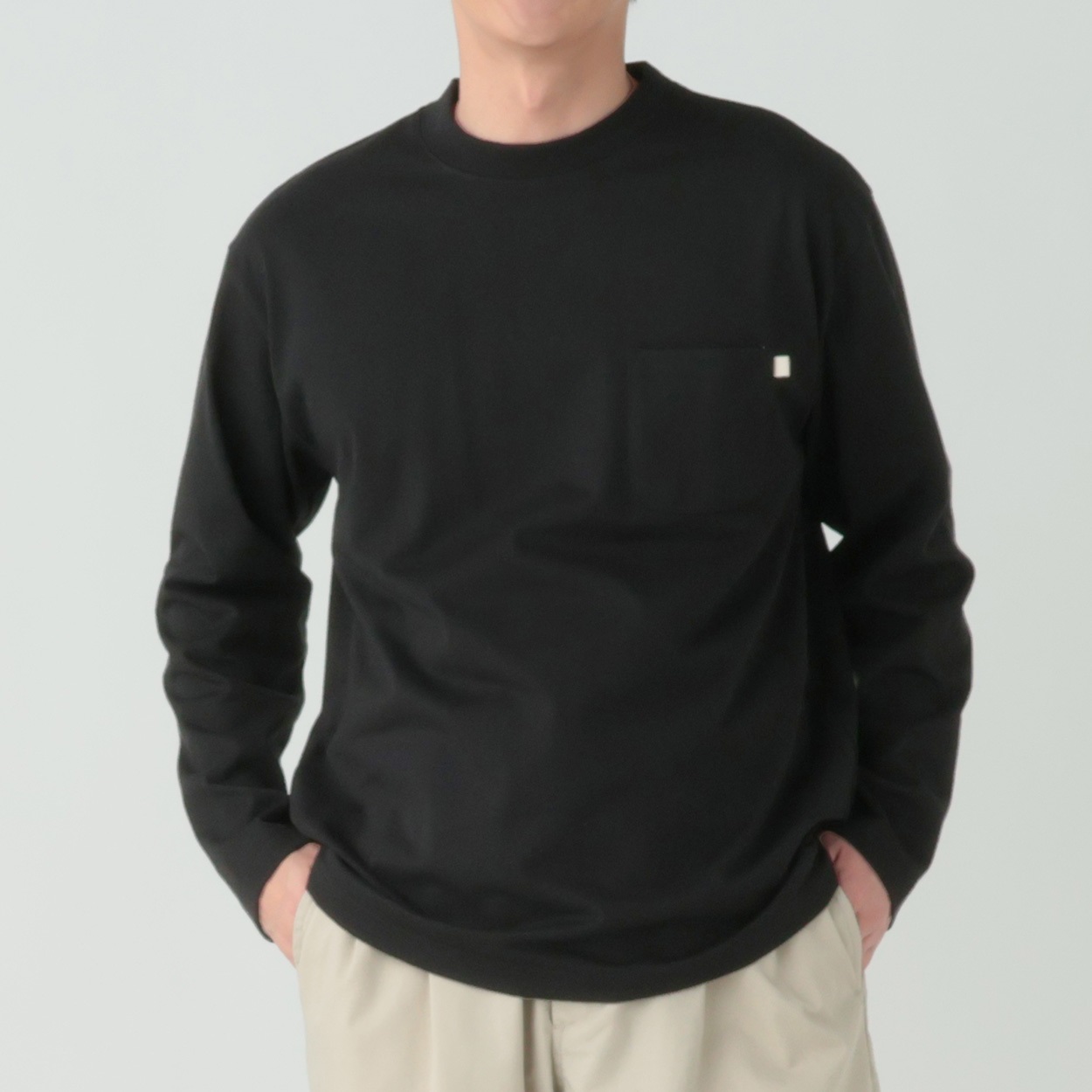 メルグラフ 無地ロングTシャツ メンズ(クロ-L)