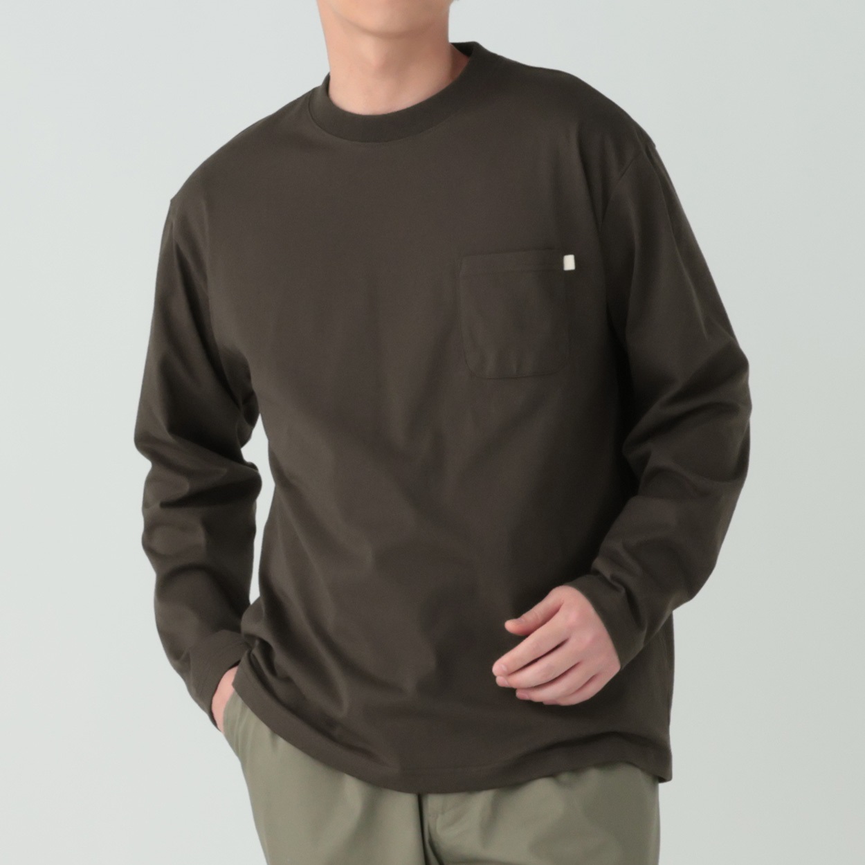 メルグラフ 無地ロングTシャツ メンズ(チャ-XL)