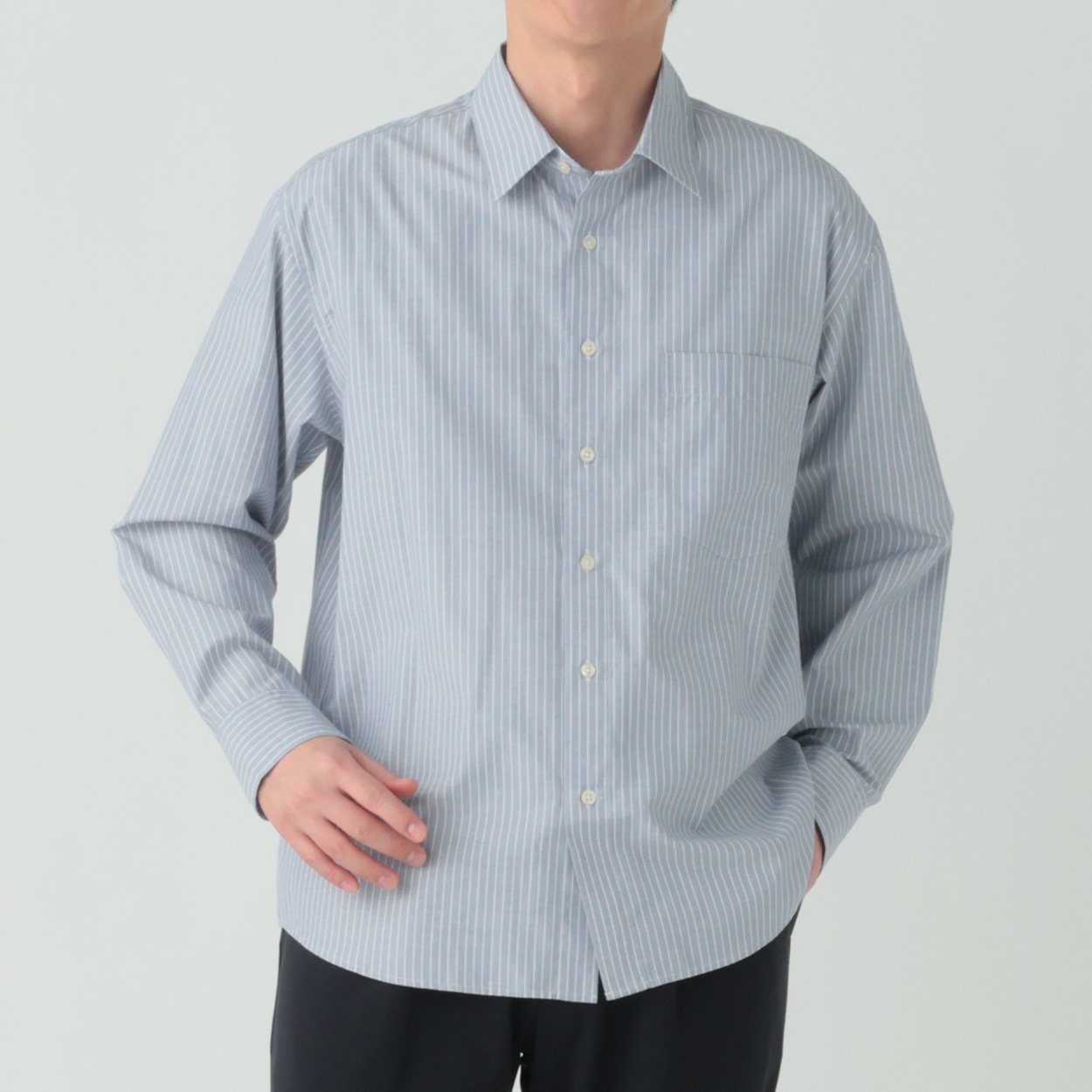 メルグラフ チェックストライプシャツ メンズ(ウスクロ-XL)