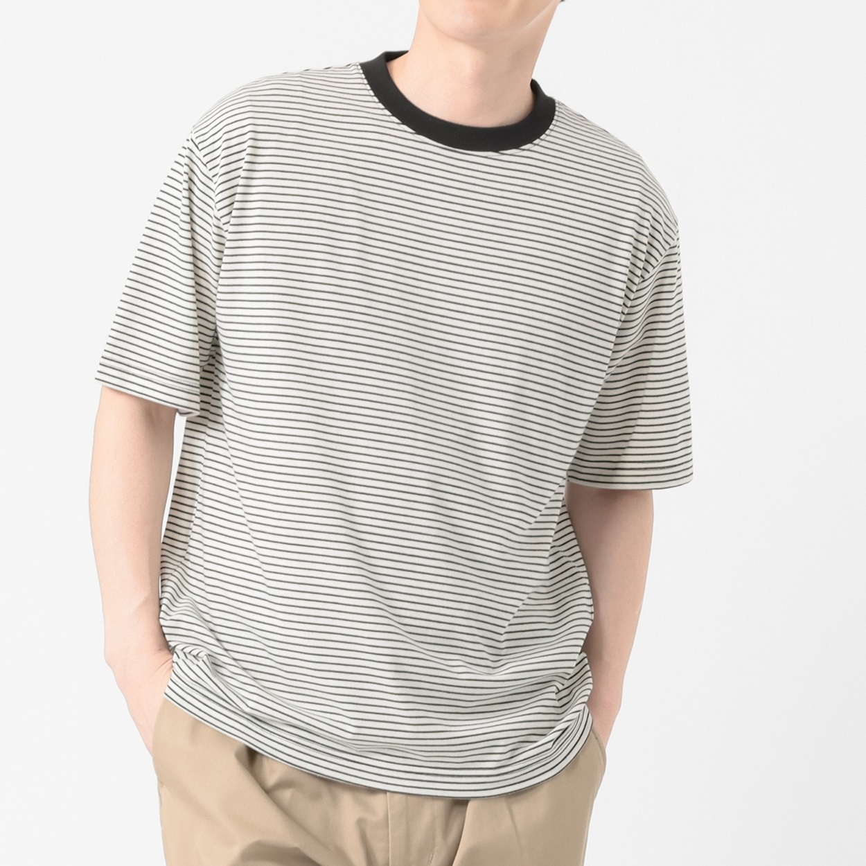 メルグラフ 半袖ボーダーTシャツ メンズ(クロ-XL)