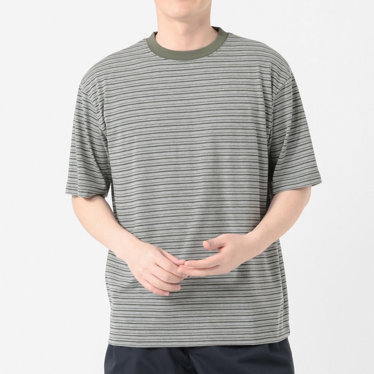 メルグラフ 半袖ボーダークルーTシャツ メンズ(コイミドリ-M)