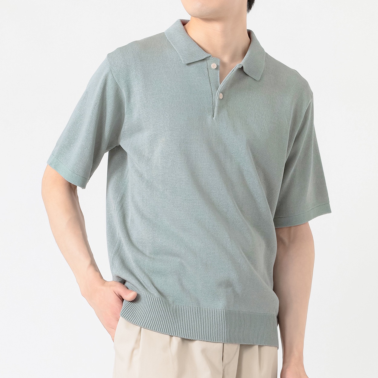メルグラフ 半袖ニットポロ メンズ(ウスミドリ-XL)