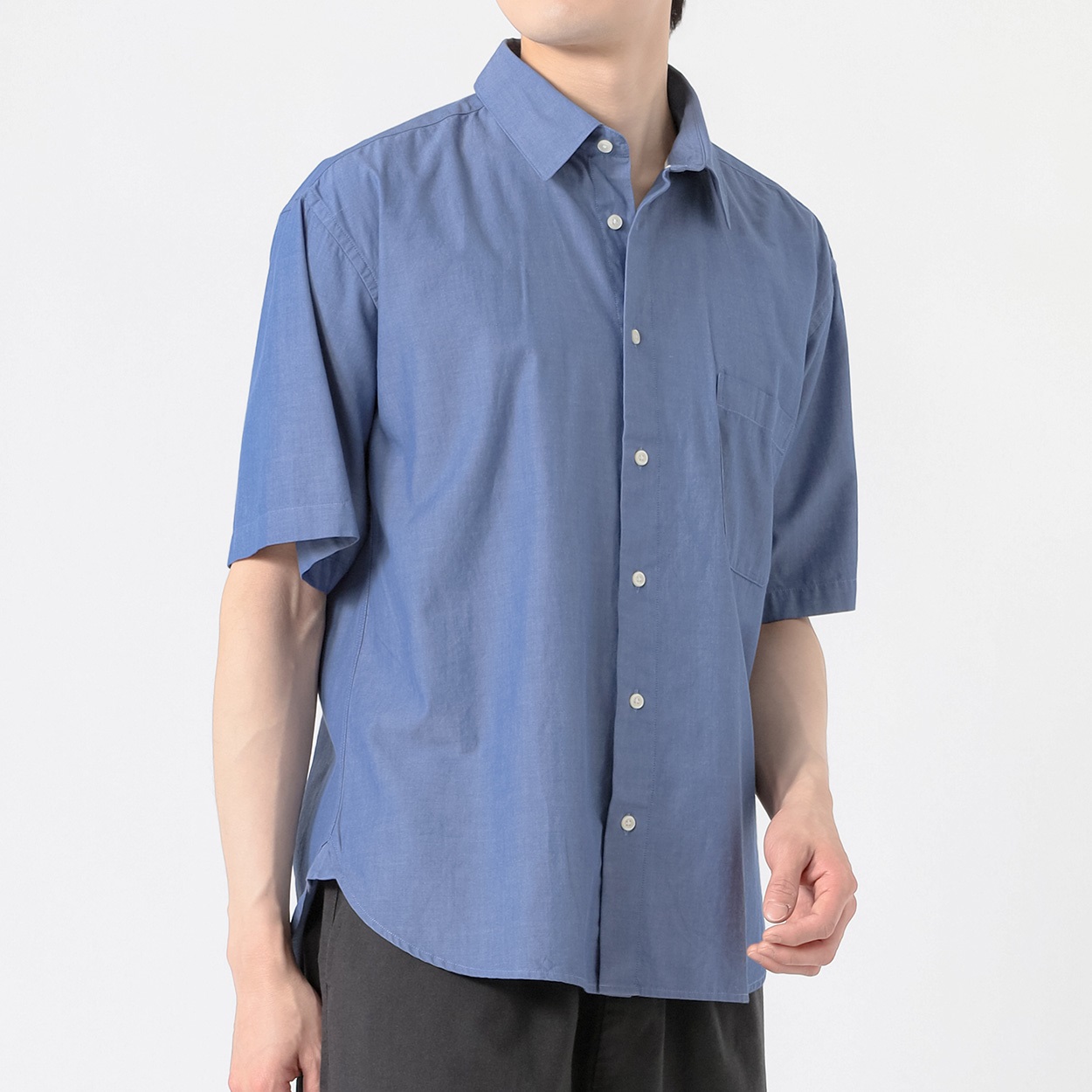 メルグラフ 半袖レギュラーシャツ メンズ(アオ-XL)